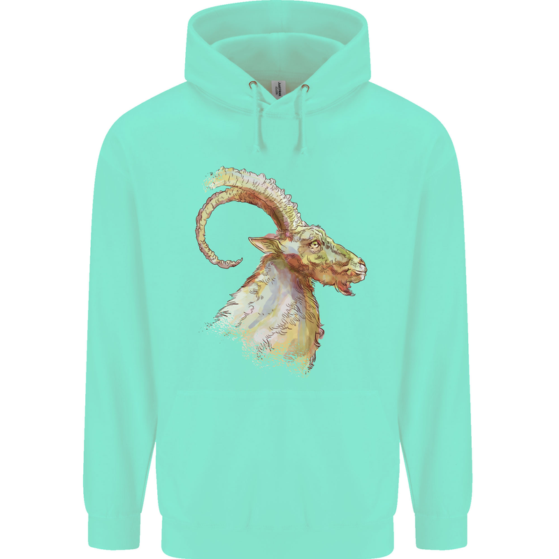 A Watercolour Goat Farming Childrens Kids Hoodie Peppermint