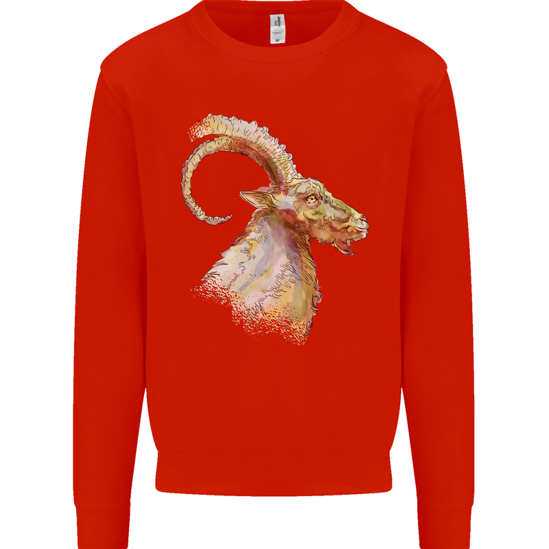 A Watercolour Goat Farming Kids Sweatshirt Jumper Bright Red