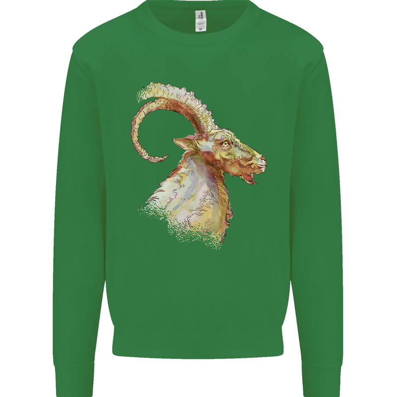 A Watercolour Goat Farming Kids Sweatshirt Jumper Irish Green