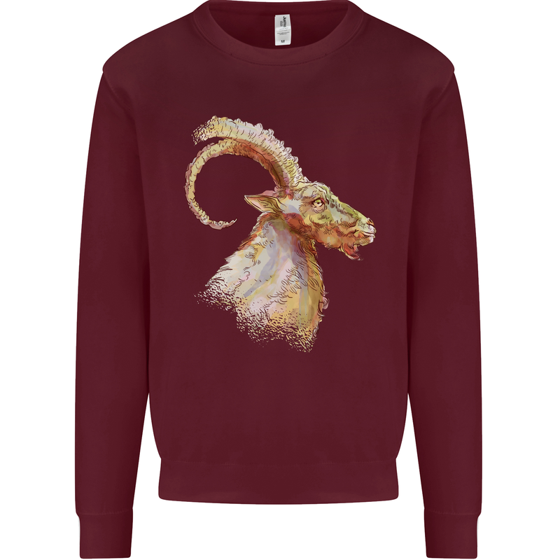 A Watercolour Goat Farming Kids Sweatshirt Jumper Maroon