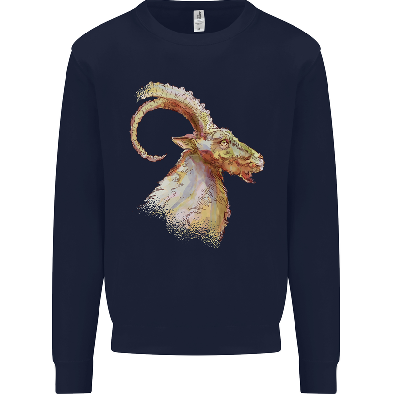 A Watercolour Goat Farming Kids Sweatshirt Jumper Navy Blue