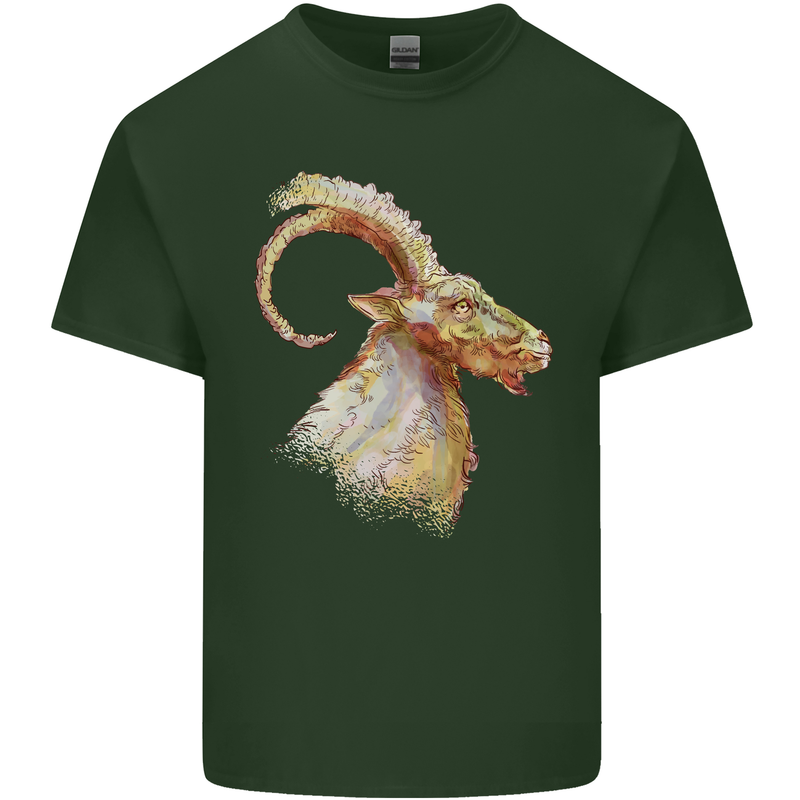 A Watercolour Goat Farming Mens Cotton T-Shirt Tee Top Forest Green