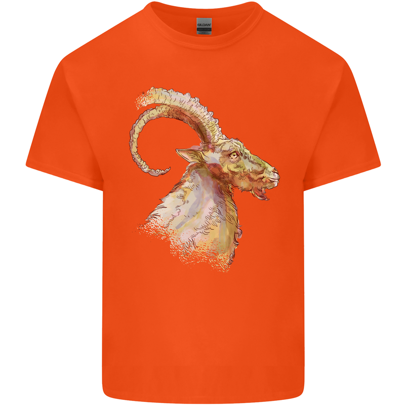 A Watercolour Goat Farming Mens Cotton T-Shirt Tee Top Orange