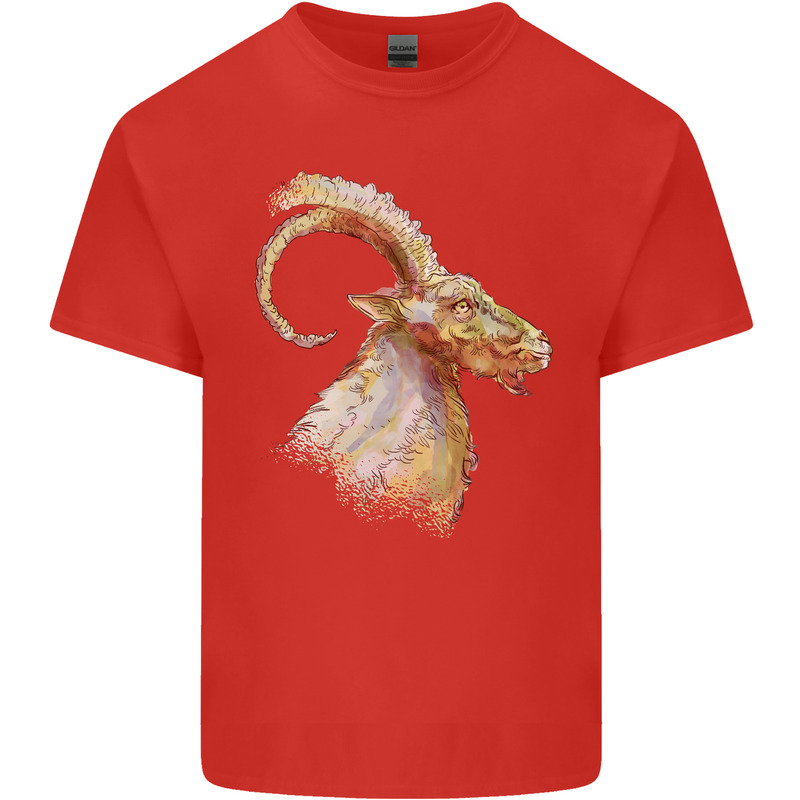 A Watercolour Goat Farming Mens Cotton T-Shirt Tee Top Red