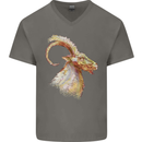 A Watercolour Goat Farming Mens V-Neck Cotton T-Shirt Charcoal