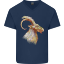 A Watercolour Goat Farming Mens V-Neck Cotton T-Shirt Navy Blue