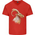 A Watercolour Goat Farming Mens V-Neck Cotton T-Shirt Red