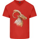 A Watercolour Goat Farming Mens V-Neck Cotton T-Shirt Red