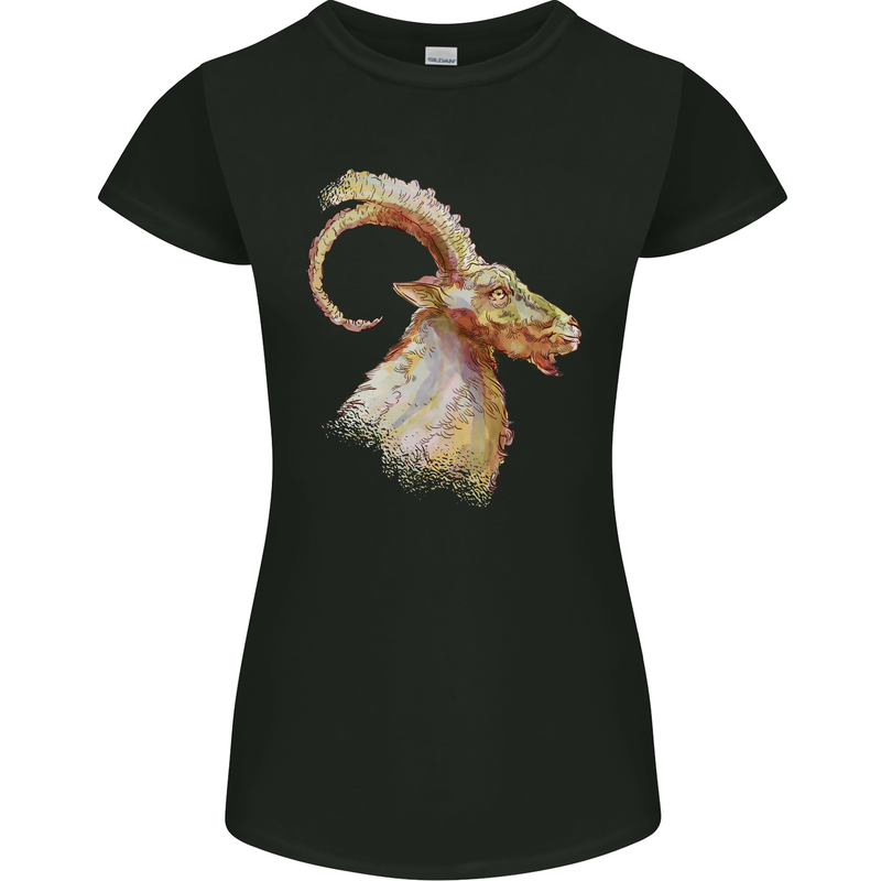 A Watercolour Goat Farming Womens Petite Cut T-Shirt Black
