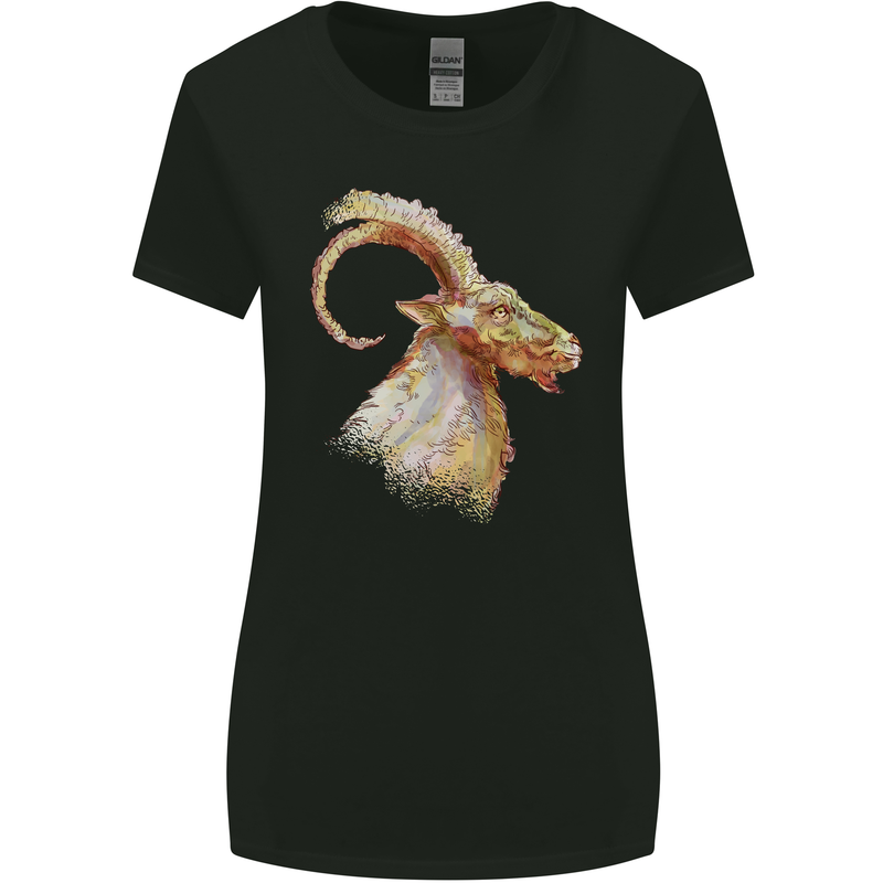 A Watercolour Goat Farming Womens Wider Cut T-Shirt Black