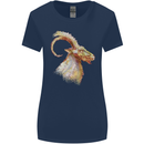 A Watercolour Goat Farming Womens Wider Cut T-Shirt Navy Blue