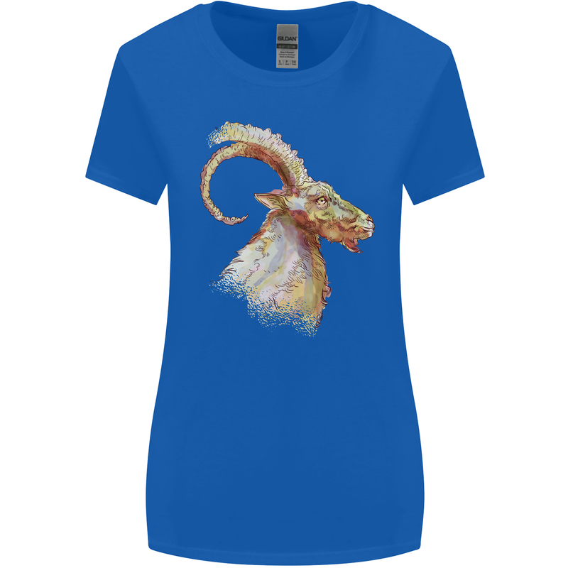 A Watercolour Goat Farming Womens Wider Cut T-Shirt Royal Blue