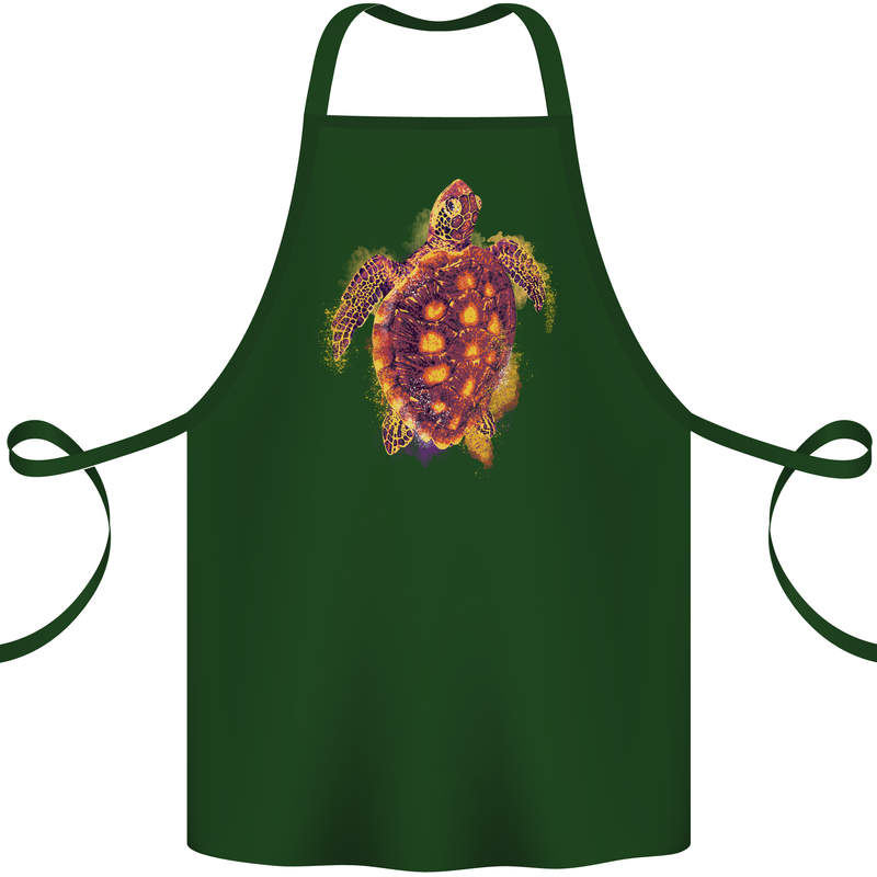 A Watercolour Turtle Cotton Apron 100% Organic Forest Green