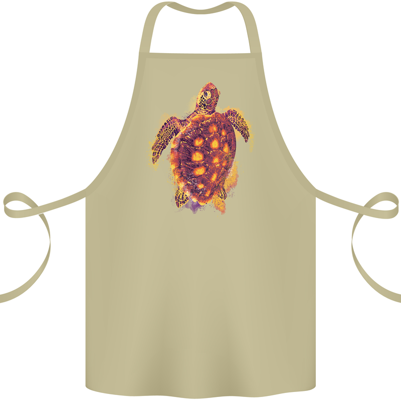 A Watercolour Turtle Cotton Apron 100% Organic Khaki