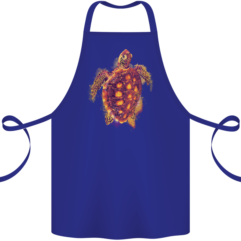 A Watercolour Turtle Cotton Apron 100% Organic Royal Blue