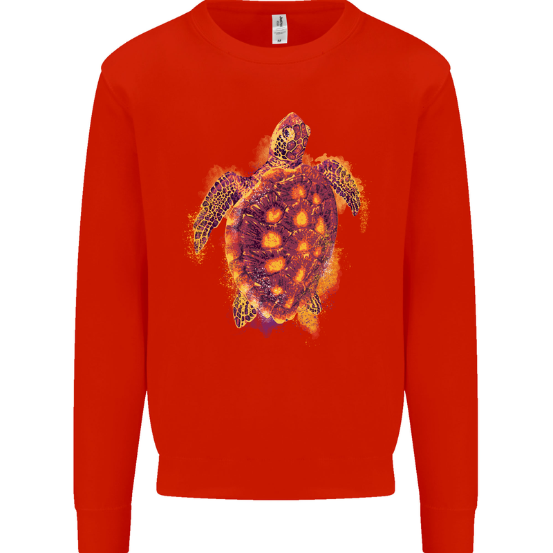 A Watercolour Turtle Kids Sweatshirt Jumper Bright Red