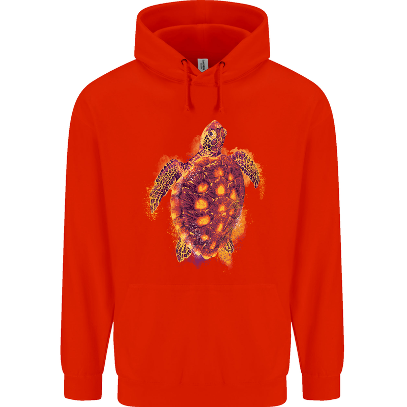 A Watercolour Turtle Mens 80% Cotton Hoodie Bright Red