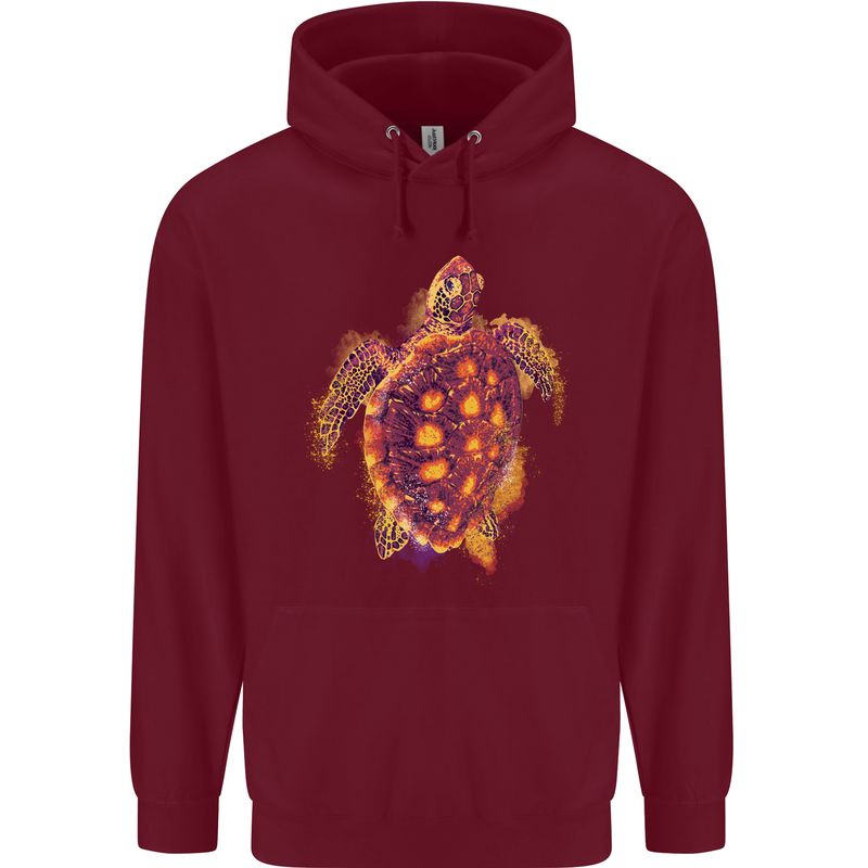 A Watercolour Turtle Mens 80% Cotton Hoodie Maroon