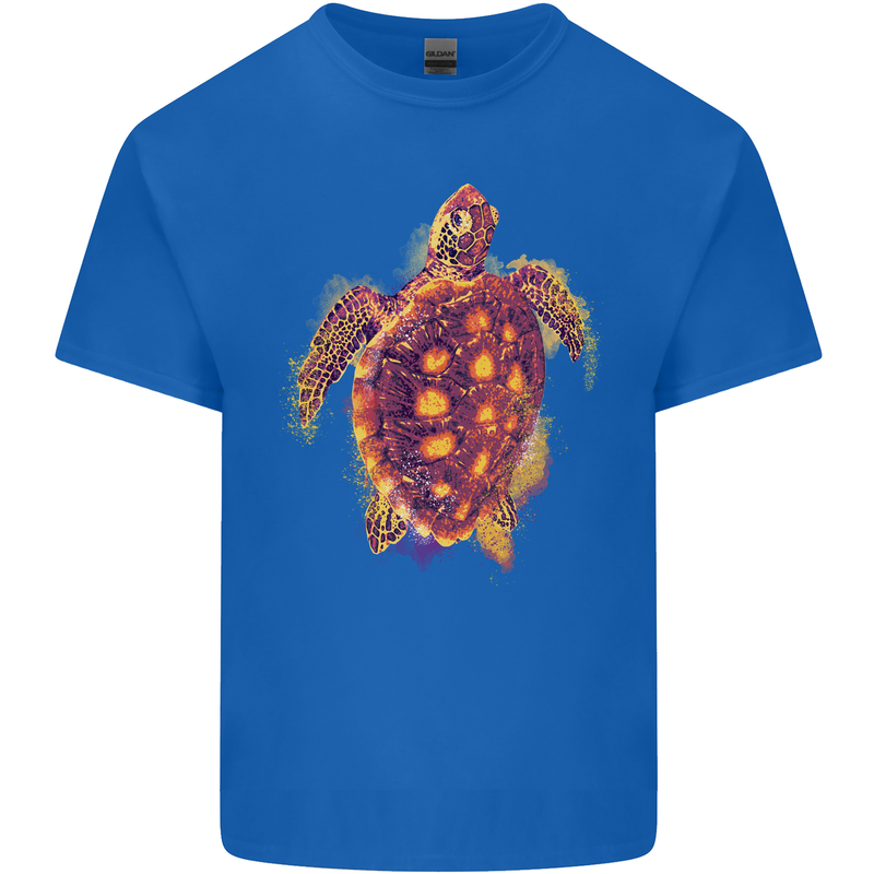A Watercolour Turtle Mens Cotton T-Shirt Tee Top Royal Blue