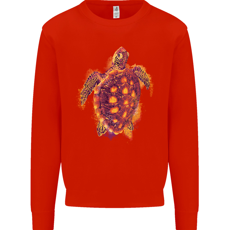 A Watercolour Turtle Mens Sweatshirt Jumper Bright Red