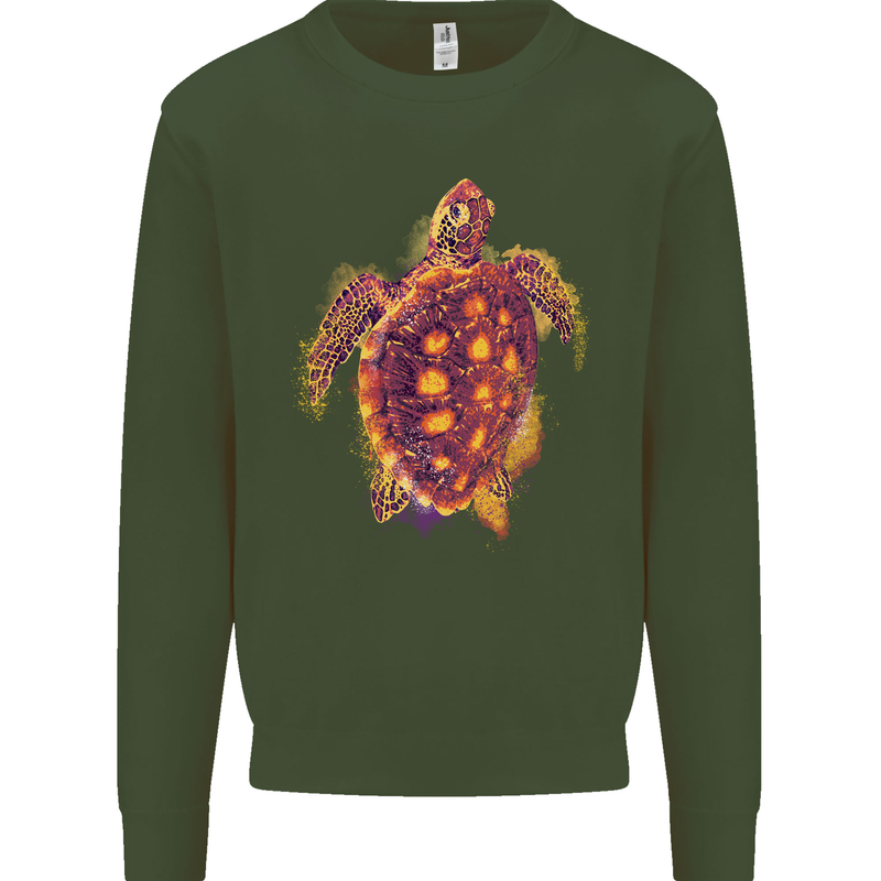 A Watercolour Turtle Mens Sweatshirt Jumper Forest Green