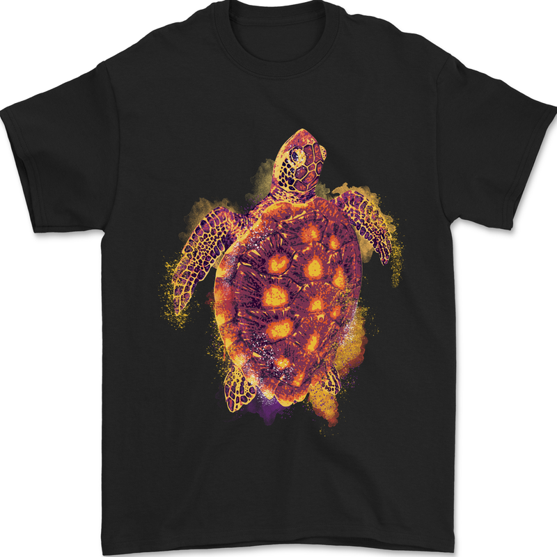 A Watercolour Turtle Mens T-Shirt 100% Cotton Black