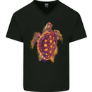 A Watercolour Turtle Mens V-Neck Cotton T-Shirt Black