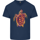 A Watercolour Turtle Mens V-Neck Cotton T-Shirt Navy Blue