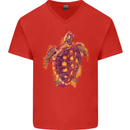 A Watercolour Turtle Mens V-Neck Cotton T-Shirt Red