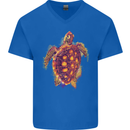 A Watercolour Turtle Mens V-Neck Cotton T-Shirt Royal Blue