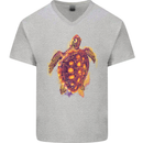 A Watercolour Turtle Mens V-Neck Cotton T-Shirt Sports Grey