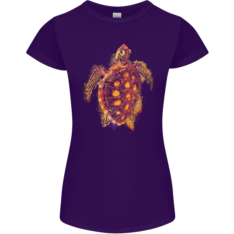 A Watercolour Turtle Womens Petite Cut T-Shirt Purple
