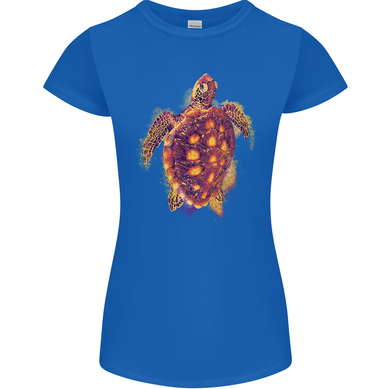 A Watercolour Turtle Womens Petite Cut T-Shirt Royal Blue