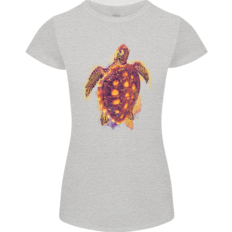 A Watercolour Turtle Womens Petite Cut T-Shirt Sports Grey