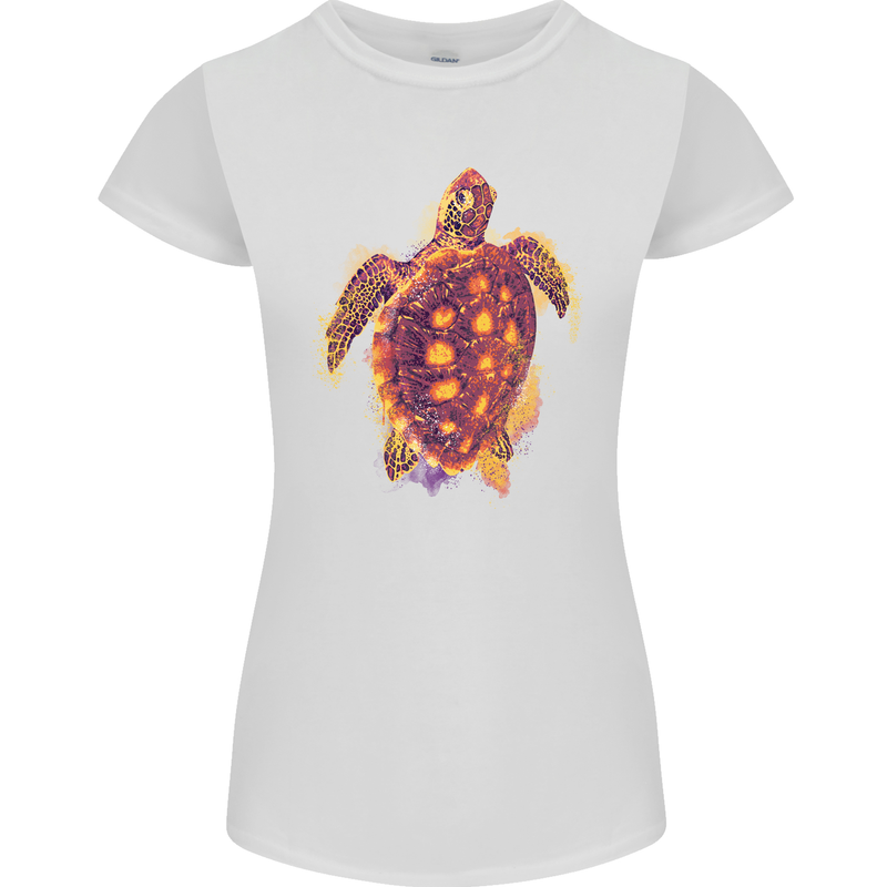 A Watercolour Turtle Womens Petite Cut T-Shirt White