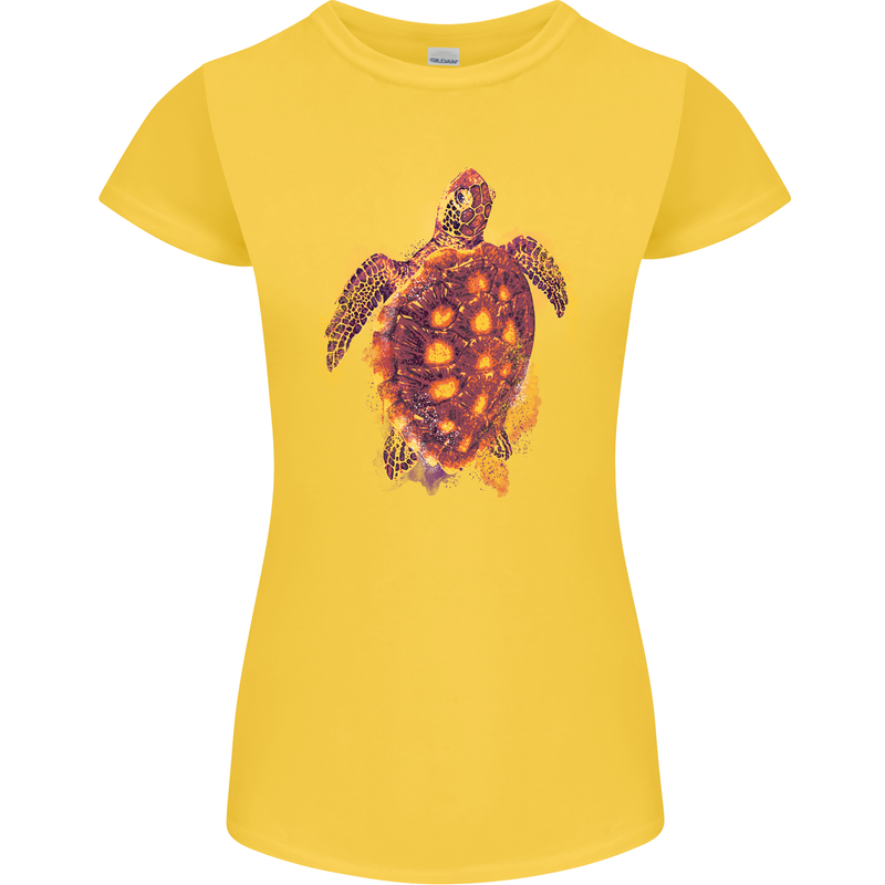 A Watercolour Turtle Womens Petite Cut T-Shirt Yellow
