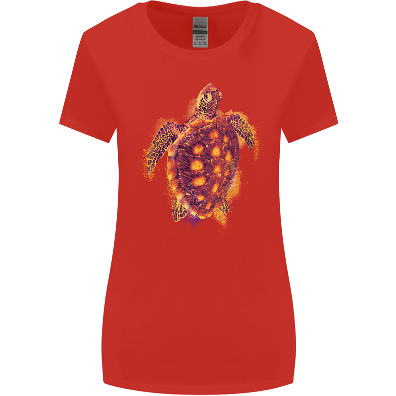 A Watercolour Turtle Womens Wider Cut T-Shirt Red