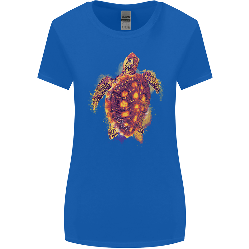 A Watercolour Turtle Womens Wider Cut T-Shirt Royal Blue
