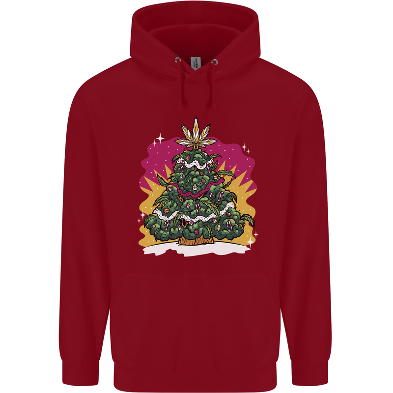 A Weed Christmas Tree Cannabis Trippy Childrens Kids Hoodie Red