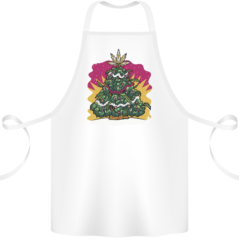 A Weed Christmas Tree Cannabis Trippy Cotton Apron 100% Organic White