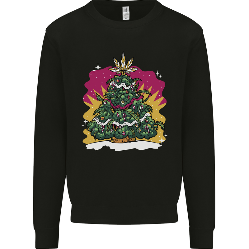 A Weed Christmas Tree Cannabis Trippy Kids Sweatshirt Jumper Black