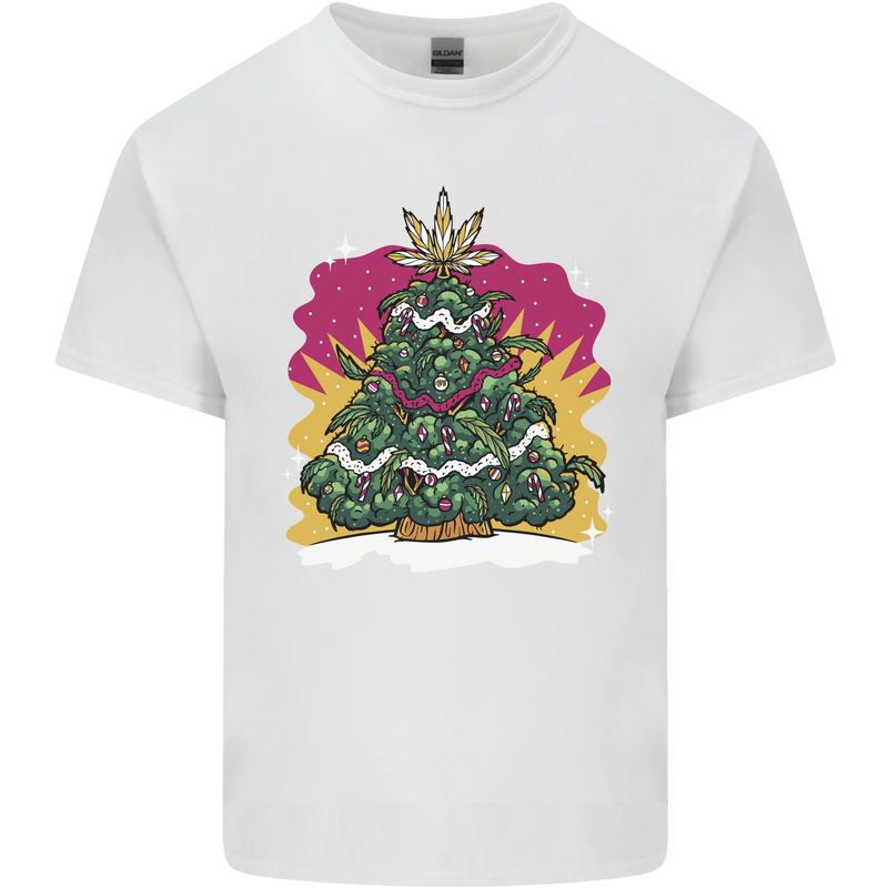 A Weed Christmas Tree Cannabis Trippy Mens Cotton T-Shirt Tee Top White