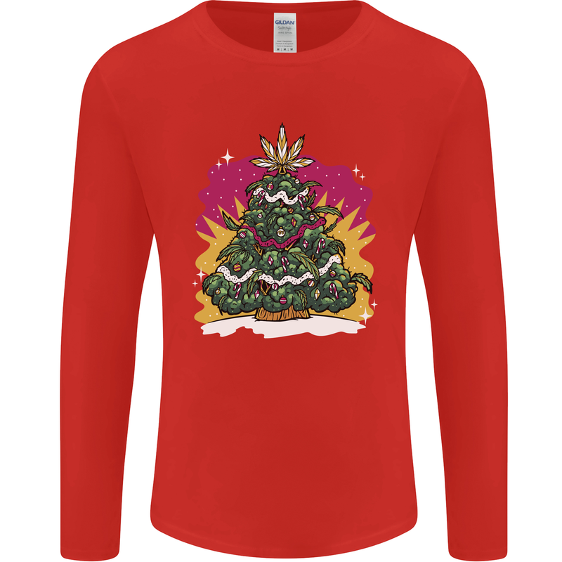 A Weed Christmas Tree Cannabis Trippy Mens Long Sleeve T-Shirt Red