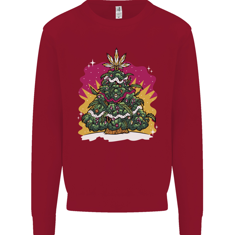 A Weed Christmas Tree Cannabis Trippy Mens Sweatshirt Jumper Red