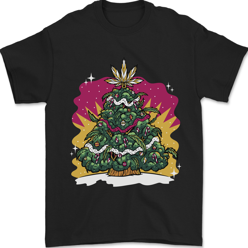 A Weed Christmas Tree Cannabis Trippy Mens T-Shirt 100% Cotton Black