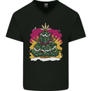 A Weed Christmas Tree Cannabis Trippy Mens V-Neck Cotton T-Shirt Black