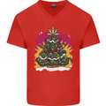 A Weed Christmas Tree Cannabis Trippy Mens V-Neck Cotton T-Shirt Red