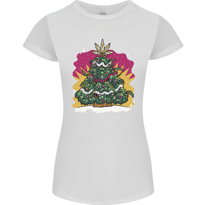 A Weed Christmas Tree Cannabis Trippy Womens Petite Cut T-Shirt White