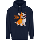 A Welsh Corgi Illustration Dog Mens 80% Cotton Hoodie Navy Blue