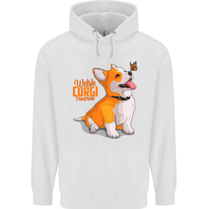 A Welsh Corgi Illustration Dog Mens 80% Cotton Hoodie White